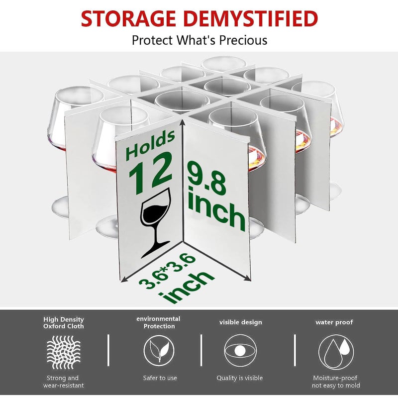 homyfort 2 Pack Stemware Storage Cases  Wine Glass Storage Box with Dividers  China Crystal Glass Storage Containers Organizer for 24 Glassware Moving and Protection (Grey) - Image 3